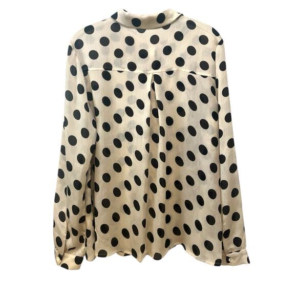Retro 80s Bow Tie Cream Black Polka Dot Blouse Size Medium Modern Pin Up - Picture 2 of 7